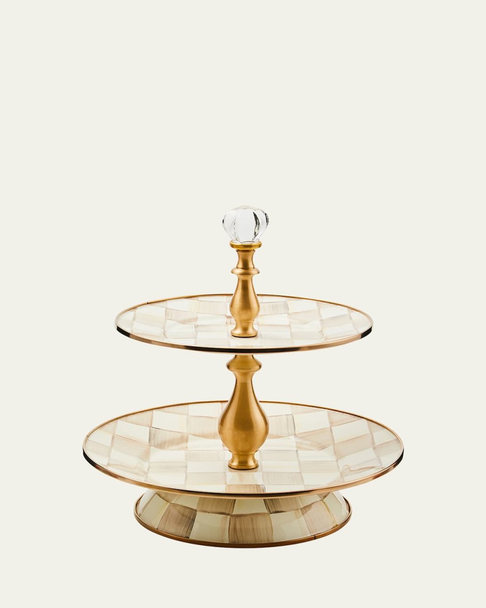 Mocha Check Two-Tier Sweet Stand